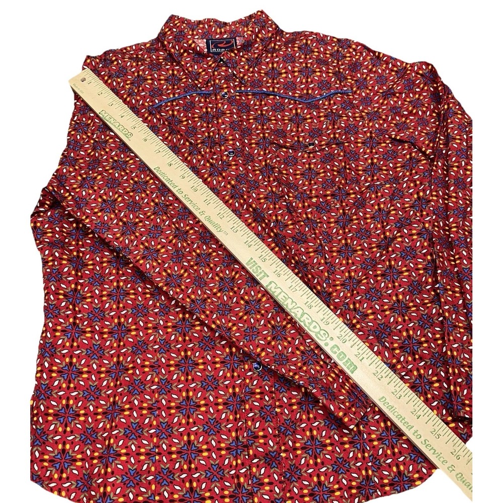 Vintage 90's Roper Western Red Geo Pearl Snap Shirt Aztec Rockabilly Women's L - Picture 6 of 8